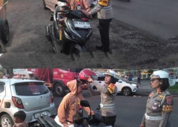 Hari Pertama Operasi Zebra, Sat Lantas Polres Bitung Tunjukkan Wajah Humanis: Pengendara Pelanggar Diberi Helm Secara Simpatik