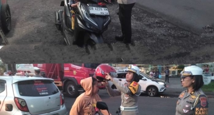 Hari Pertama Operasi Zebra, Sat Lantas Polres Bitung Tunjukkan Wajah Humanis: Pengendara Pelanggar Diberi Helm Secara Simpatik