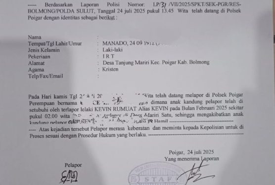 Kinerja Kapolsek Poigar Dipertanyakan, Laporan Dugaan Persetubuhan Anak 6 Bulan Mandek Tanpa Kepastian Hukum